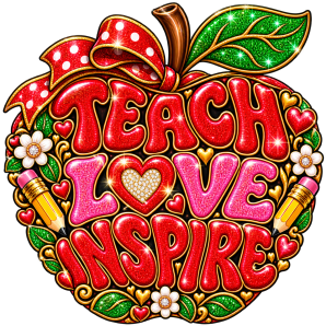 teach love inspire text in shape of apple free png transparent design
