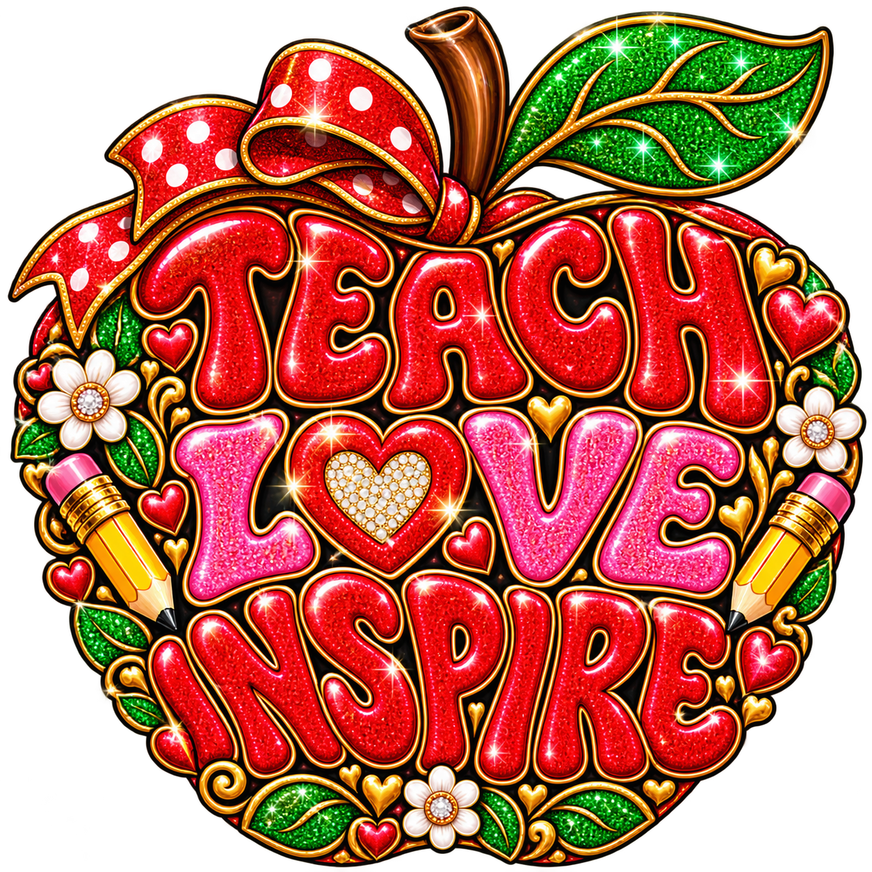 teach love inspire text in shape of apple free png transparent design