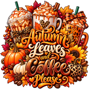 text autumn leaves and coffee please fall png free transparent image
