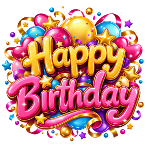 happy birthday text with colourful balloons free png transparent image