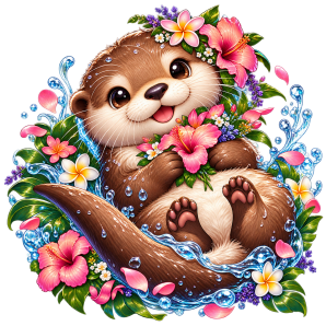 free cute floral otter png design transparent image