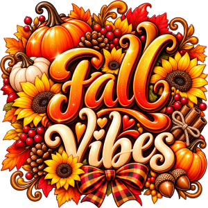 text saying fall vibes with pumpkins autumn leaves thanksgiving png transparent image