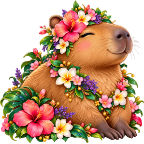 cute floral capybara transparent image