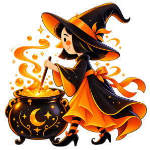 autumn halloween artwork printable graphic design retro gothic cute kawaii style mystical magic potion brewing