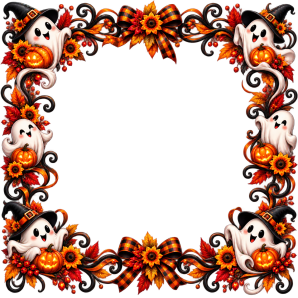 decorative border with ghosts and pumpkins free png transparent design