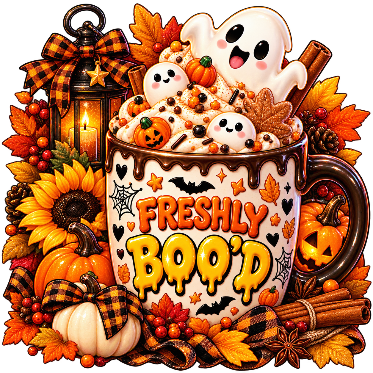 freshly boo'd autumn fall pumpkin spice png transparent design