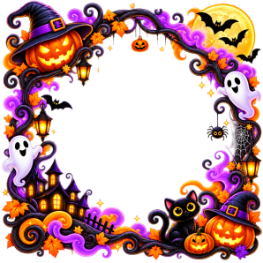 halloween border with pumpkins bats cats ghosts free png transparent design