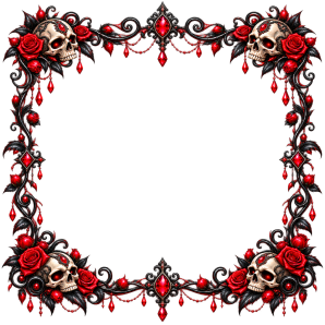 border decorated with gothic skulls and roses free png frame transparent design