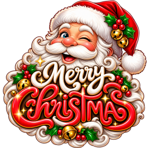 merry christmas text with santa design free png transparent image