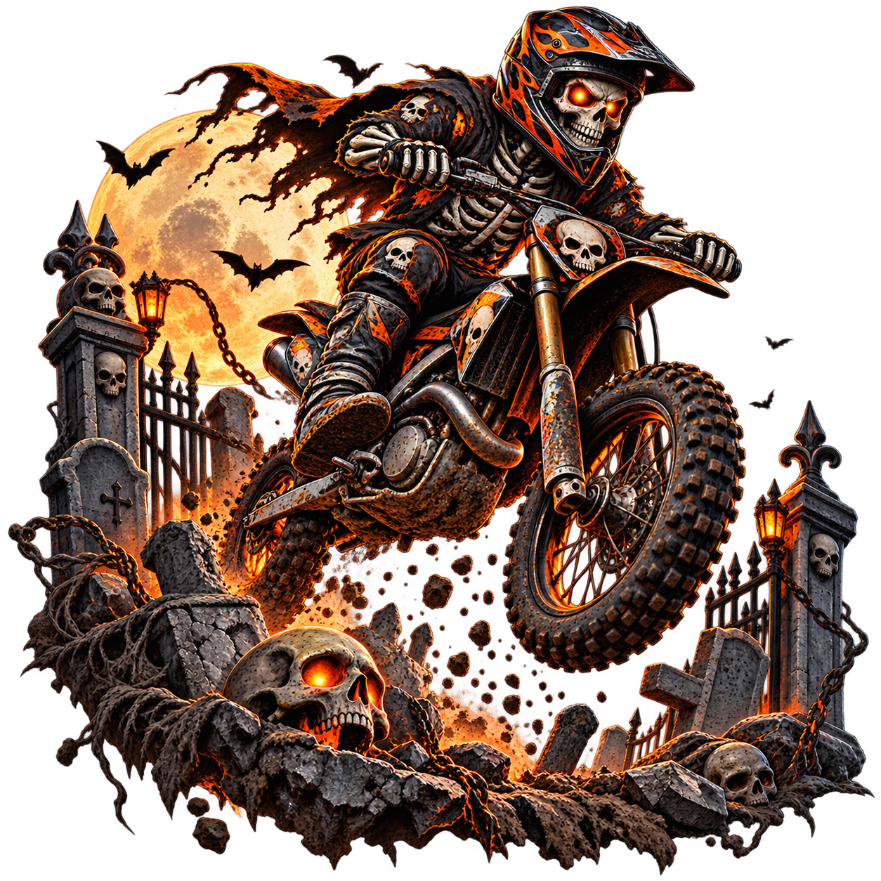 skeleton riding in graveyard free halloween png transparent design