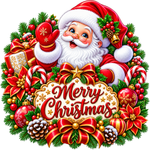 merry christmas design with santa waving free png transparent image