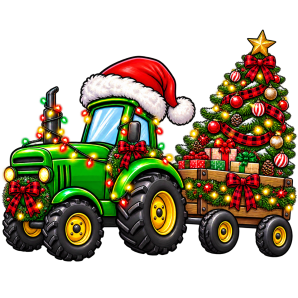 tractor pulling christmas tree design free png transparent image